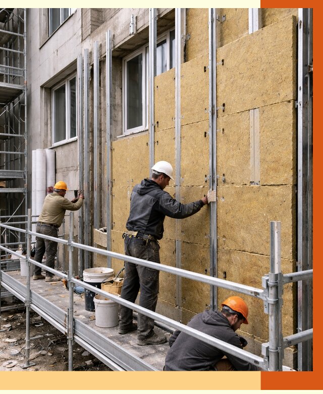 Утепление вентилируемого фасада в Миассе от 5695 руб/м2 — монтаж и утепление вентфасад | ТепломастерМсс